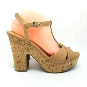 Sun + Stone Jamie T-Strap Block Heel Platform Wedge Sandals Size 9.5M